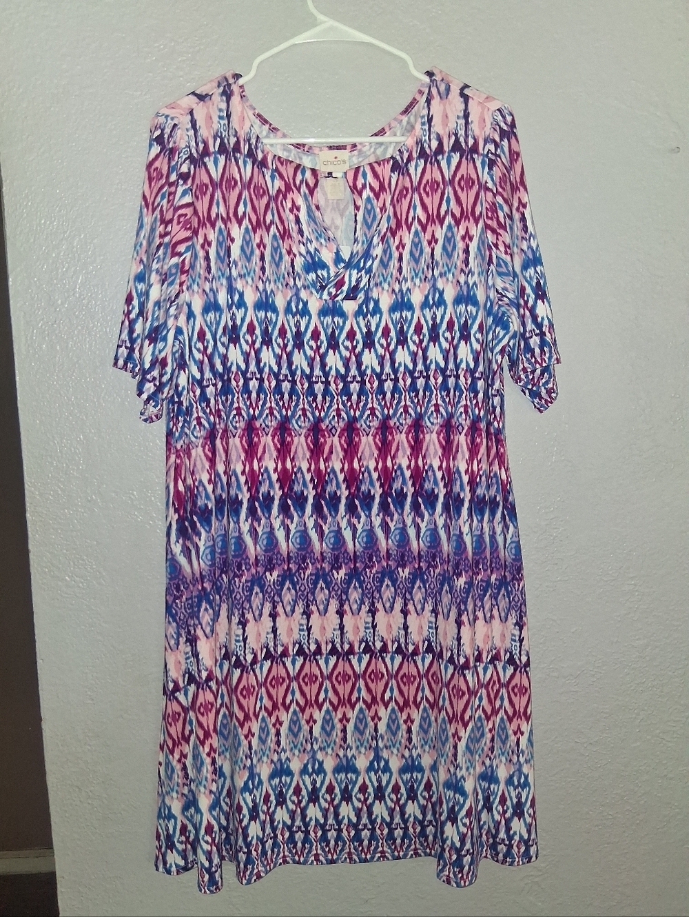 Chico's NWT Pastel Ikat Keyhole Short Dress WarmMulti 3/XL